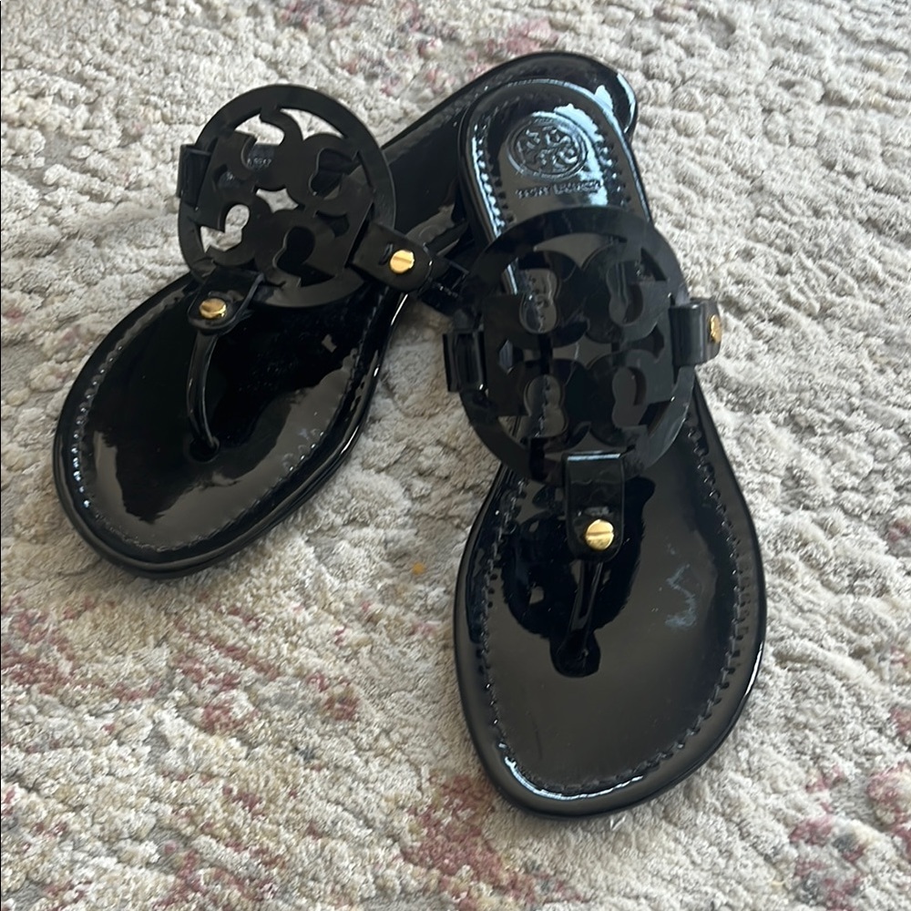 Tory Burch Black Sandals with Perforated Design